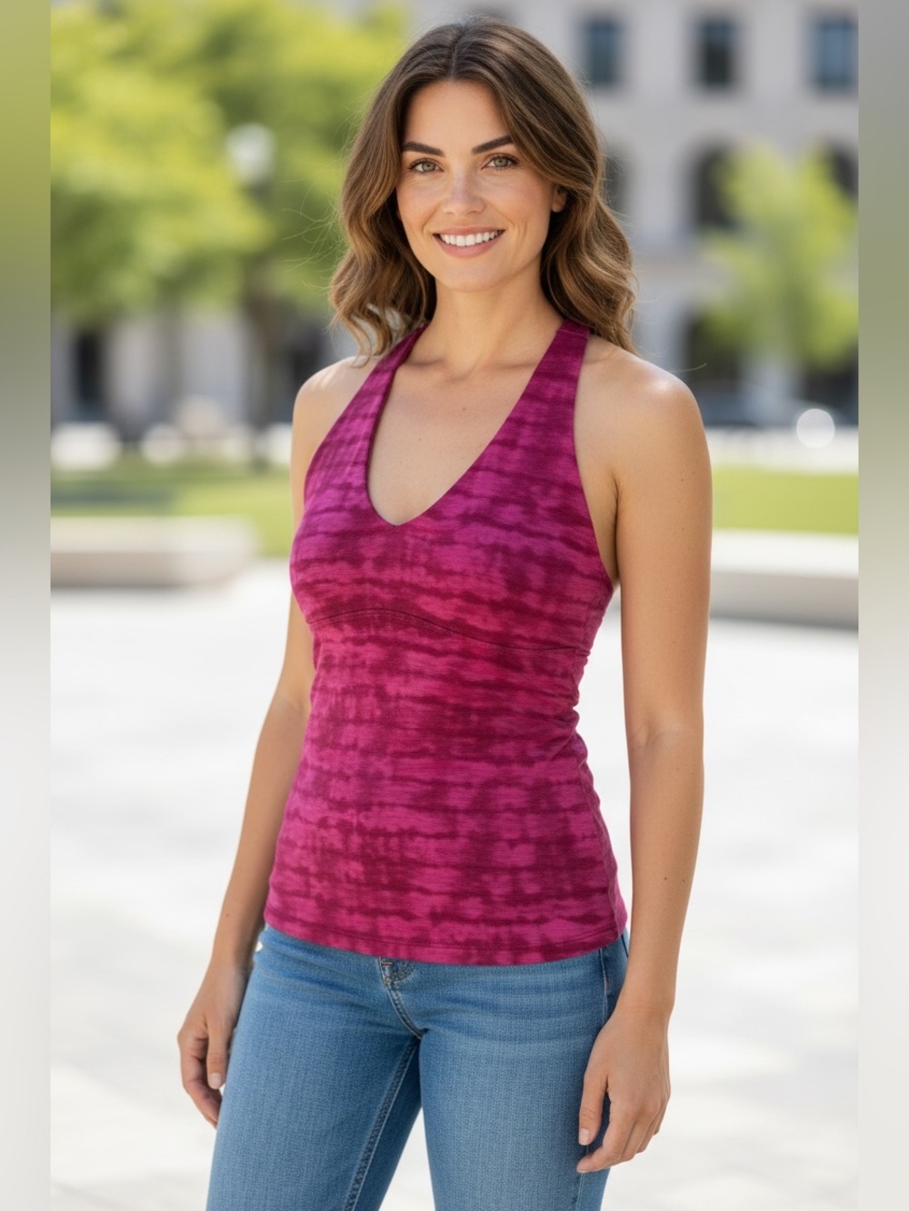 NWOT ATHLETA TOP SIZE MEDIUM ADJUSTABLE STRAPS WITH TIE BACK BUILT IN BRA
